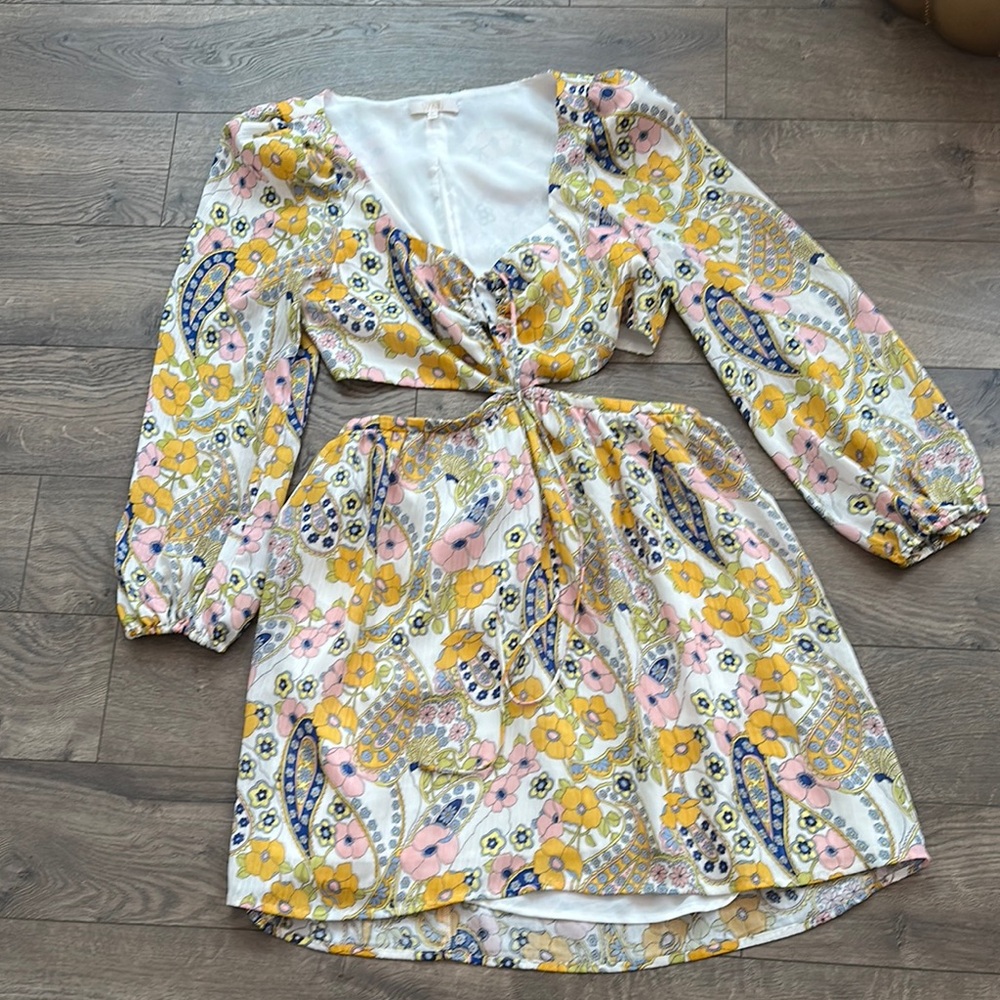 Wayf Floral Print Dress - Yellow and Pink